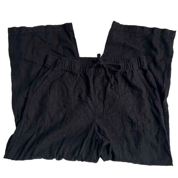 Gap Black Wide-Leg Pants Linen Blend Pull On Lagenlook Beach Pockets Size L - Picture 10 of 10
